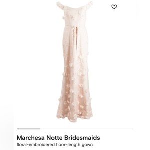 Marchesa Notte Bridesmaids floral-embroidered floor-length gown. Size 2.
